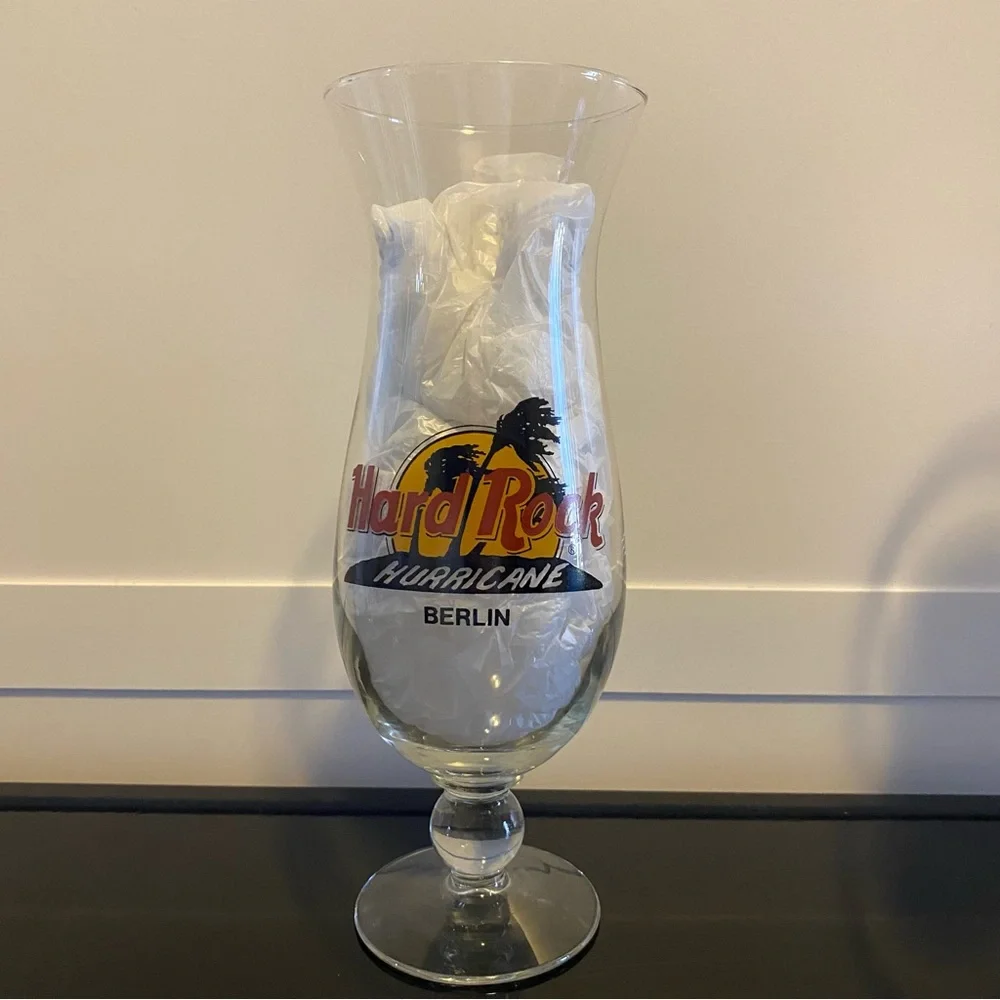 Hard Rock Cafe BERLIN Hurricane Glass with Red, Gold, and Black Logo